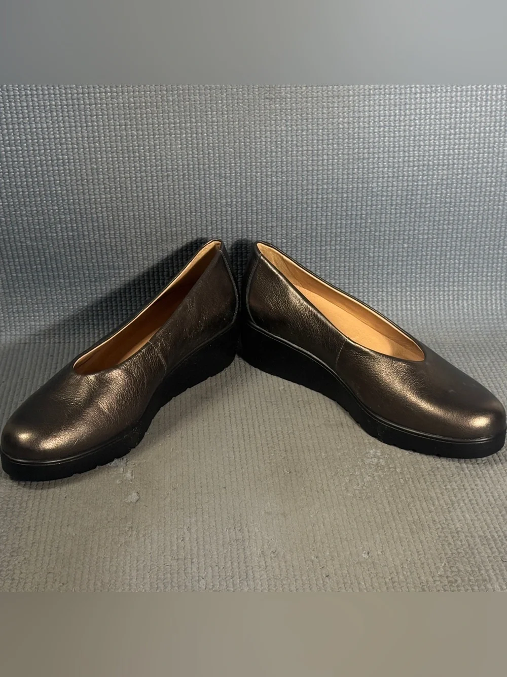 Brioso Waverly Leather Sweetheart Wedge Pumps Gunmetal Women’s Size‎ 6.5
